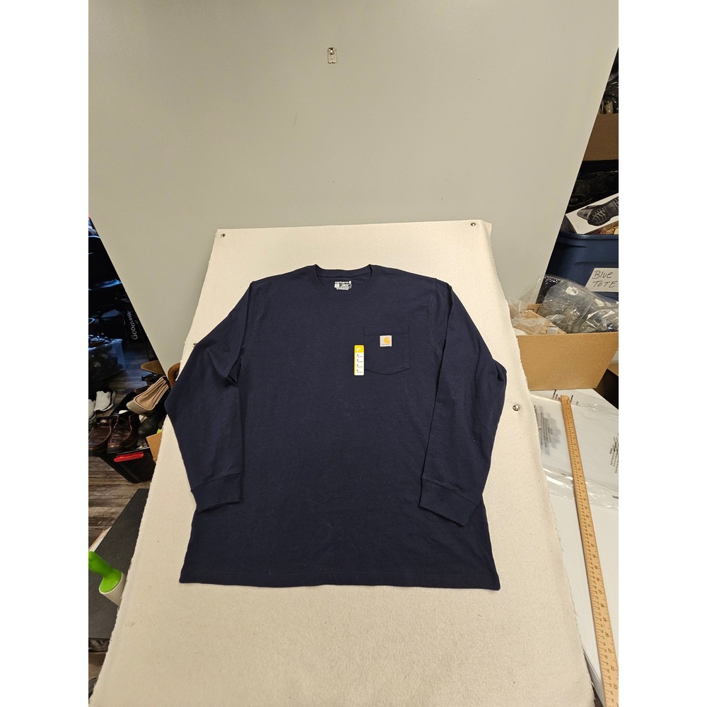 Carhartt Mens Loose Fit Heavyweight Long Sleeve Pocket T-Shirt Navy‎ Blue XL NEW